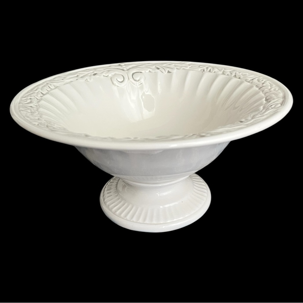 American Atelier at Home Athena Ironstone Footed Bowl 5166 White Ironstone EUC - Picture 6 of 11